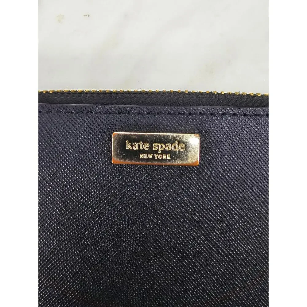 Kate Spade New York Cameron Black Saffiano Leather Zip Around Wallet Wristlet